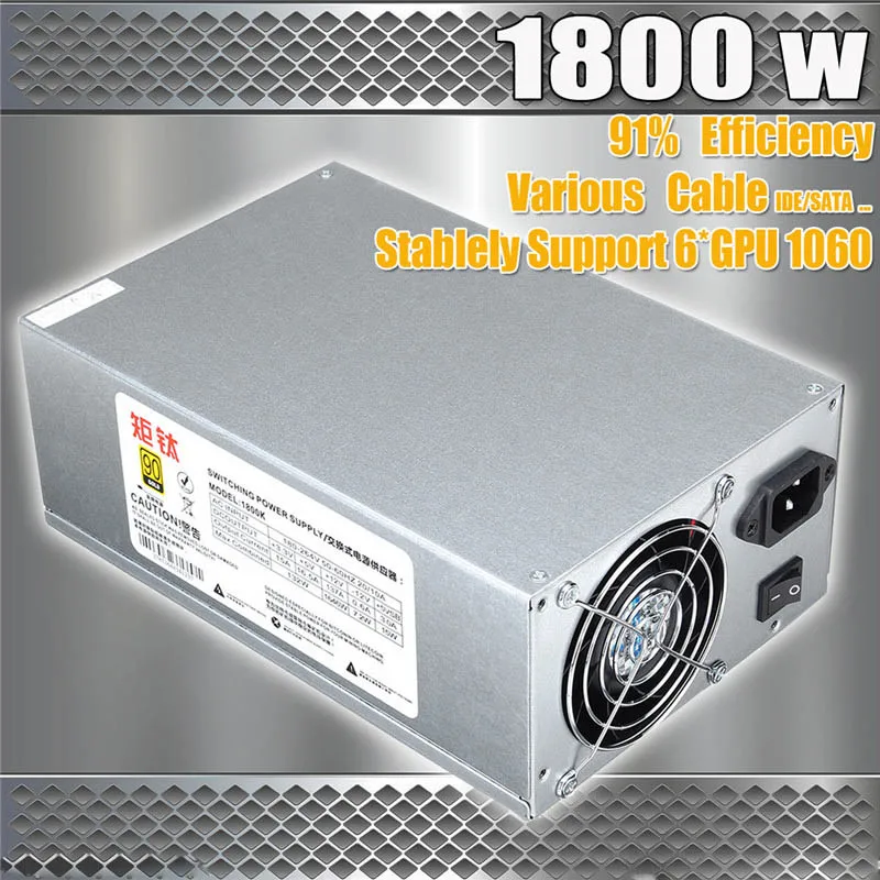 

NEW 1800W Mining Power Supply Multiline Ethereum Graphics Card Power Supply for BTC Bitcoin Miner Antminer S7 S9 90 Gold
