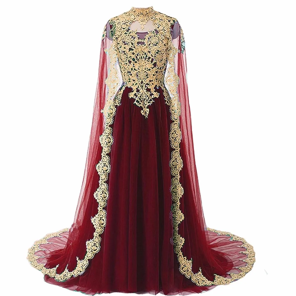 JaneVini, Саудовская Аравия, темно-зеленое длинное торжественное платье для выпускного вечера с накидкой, Золотое кружево, арабские блестки, бордовые платья для подружки невесты, высокая горловина