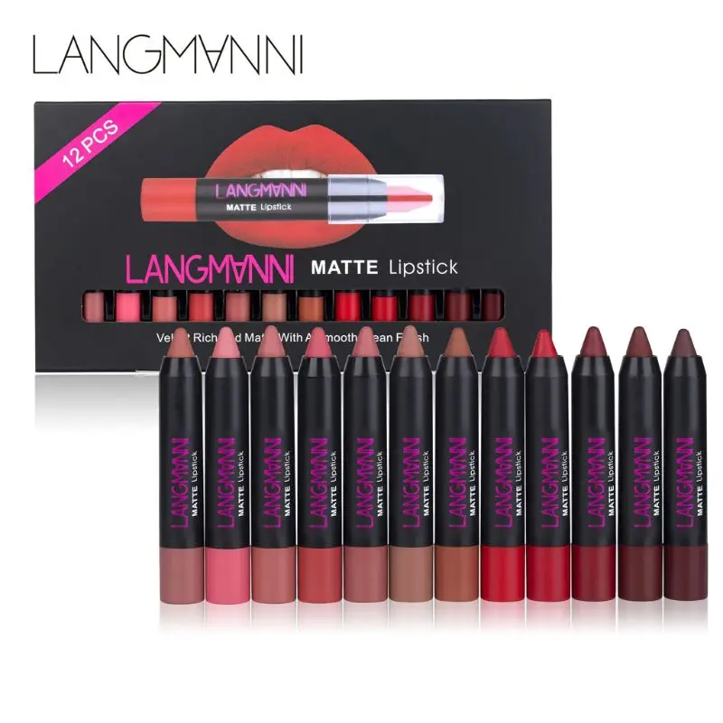 LANGMANNI 12pcs Matte Lipstick Pen Waterproof Lasting Lip Gloss Cosmetic New LANGMANNI 12pcs Matte Lipstick Pen Waterproof Lasting Lip Gloss Cosmetic New