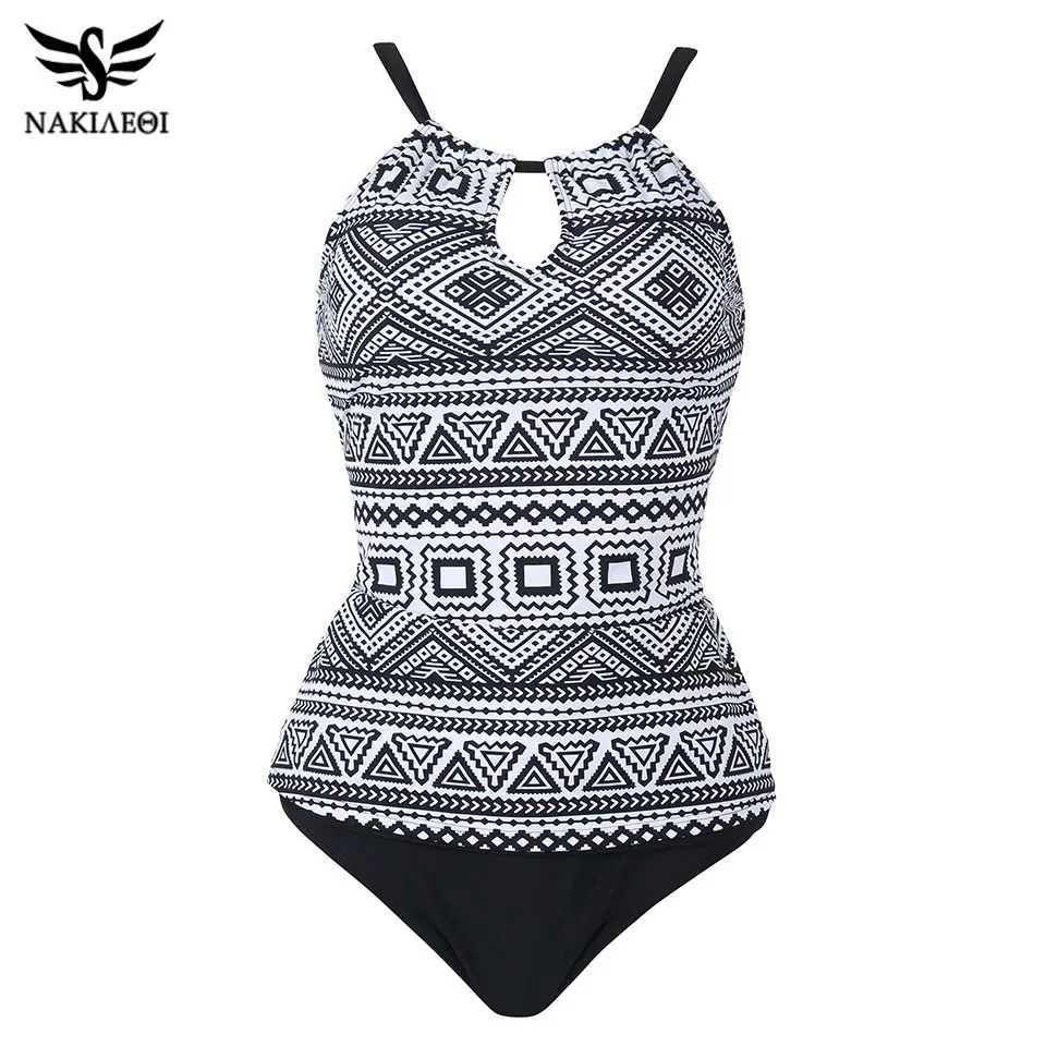 

NAKIAEOI Sexy Swimwear Women 2019 Tankini Set Two-piece Swimsuit Low Waist Padded Swim Wear Halter Printed Summer Bathing Suits
