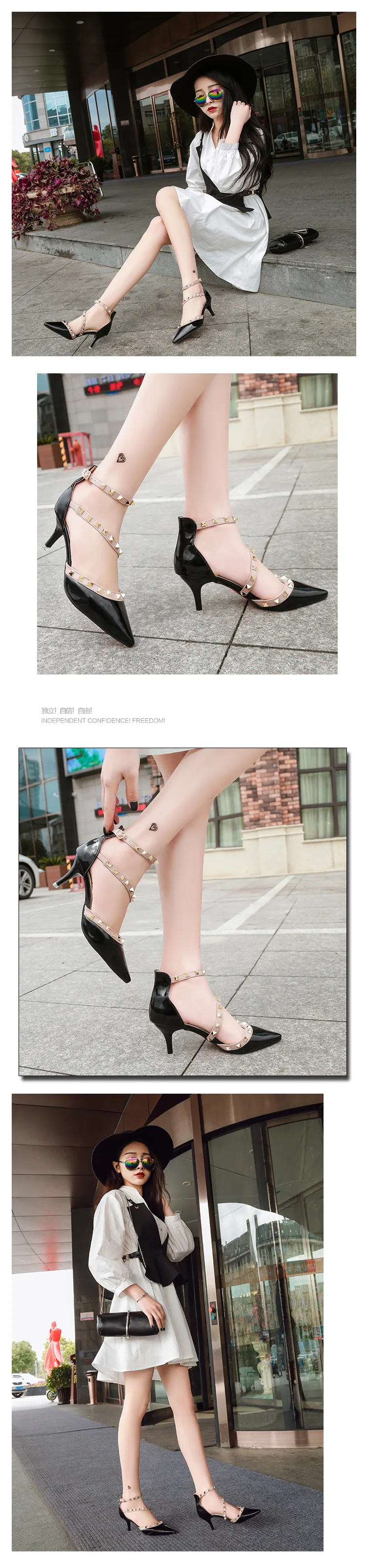 Brand Women Pumps Wedding Shoes Woman High Heels Nude Fashion Ankle Straps Rivets Shoes Sexy Bridal Shoes 6CM