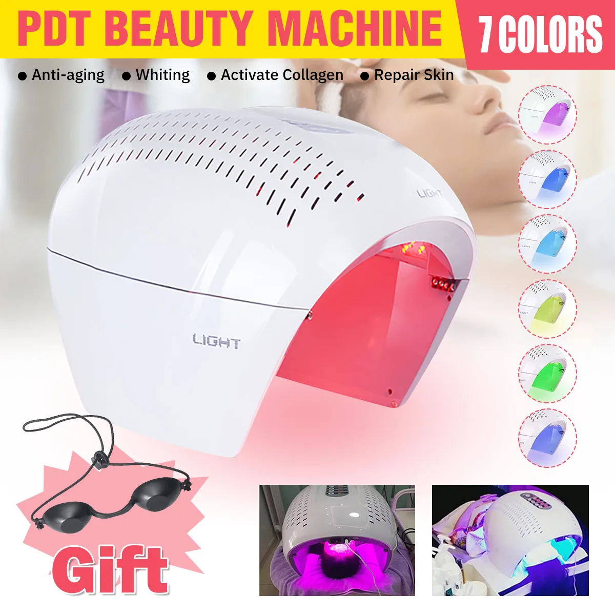 

NEW 7 Color PDT 298 LED Photon Light Therapy Lamp Facial Body Beauty SPA Mask Skin Tighten Rejuvenation Wrinkle Beauty Machine