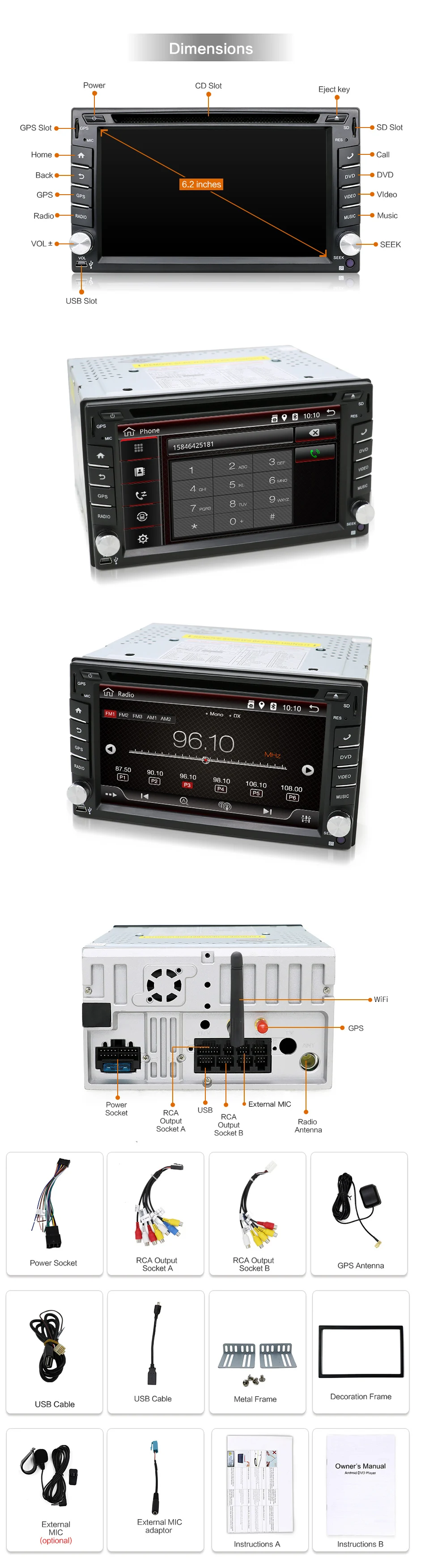 Cheap Android 7.1 Universal 2 Din Car Radio Bluetooth WIFI GPS Car Multimedia Player Car stereo Touch Screen DVD FM USB Rear Camera 24