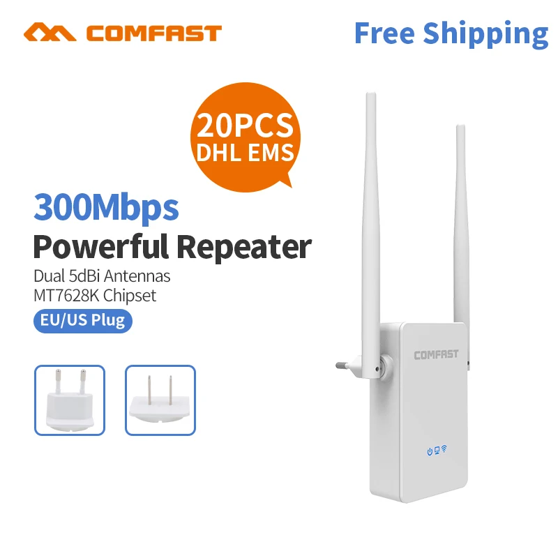 20 шт. DHL Беспроводной Wi-Fi роутера повторителя 300 Мбит/с двойной 5dbi Антенна 2 4 ГГц