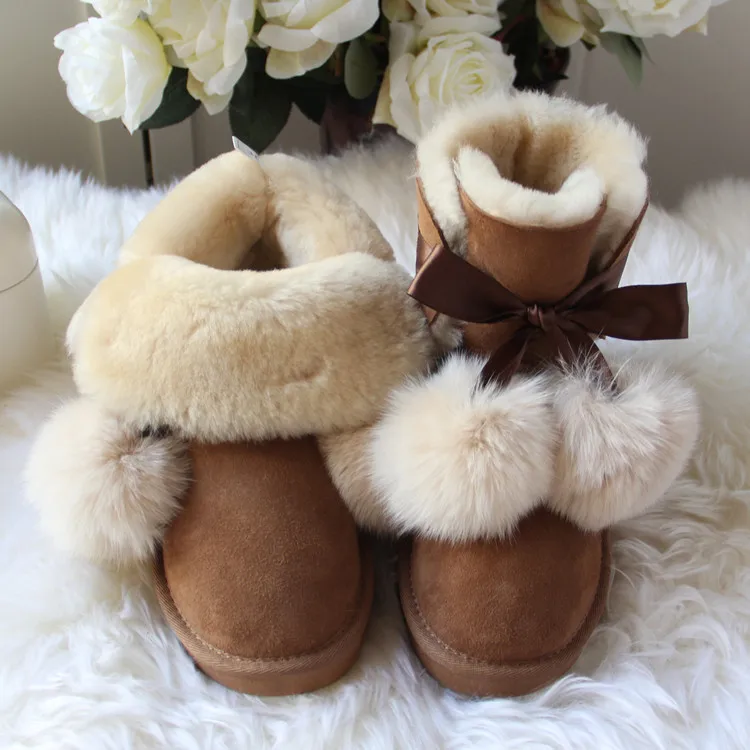 Обувь из натуральной овечьей кожи; коллекция года; женские зимние ботинки; натуральная шерсть; Натуральная овечья кожа; натуральный мех; нескользящие женские ботинки - Цвет: chestnut