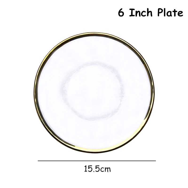 Стеклянная тарелка с золотым краем, столовая посуда, салатник, тарелка для ужина, прозрачный поднос для еды, элегантный из стекла, посуда, миска для супа, 1 шт