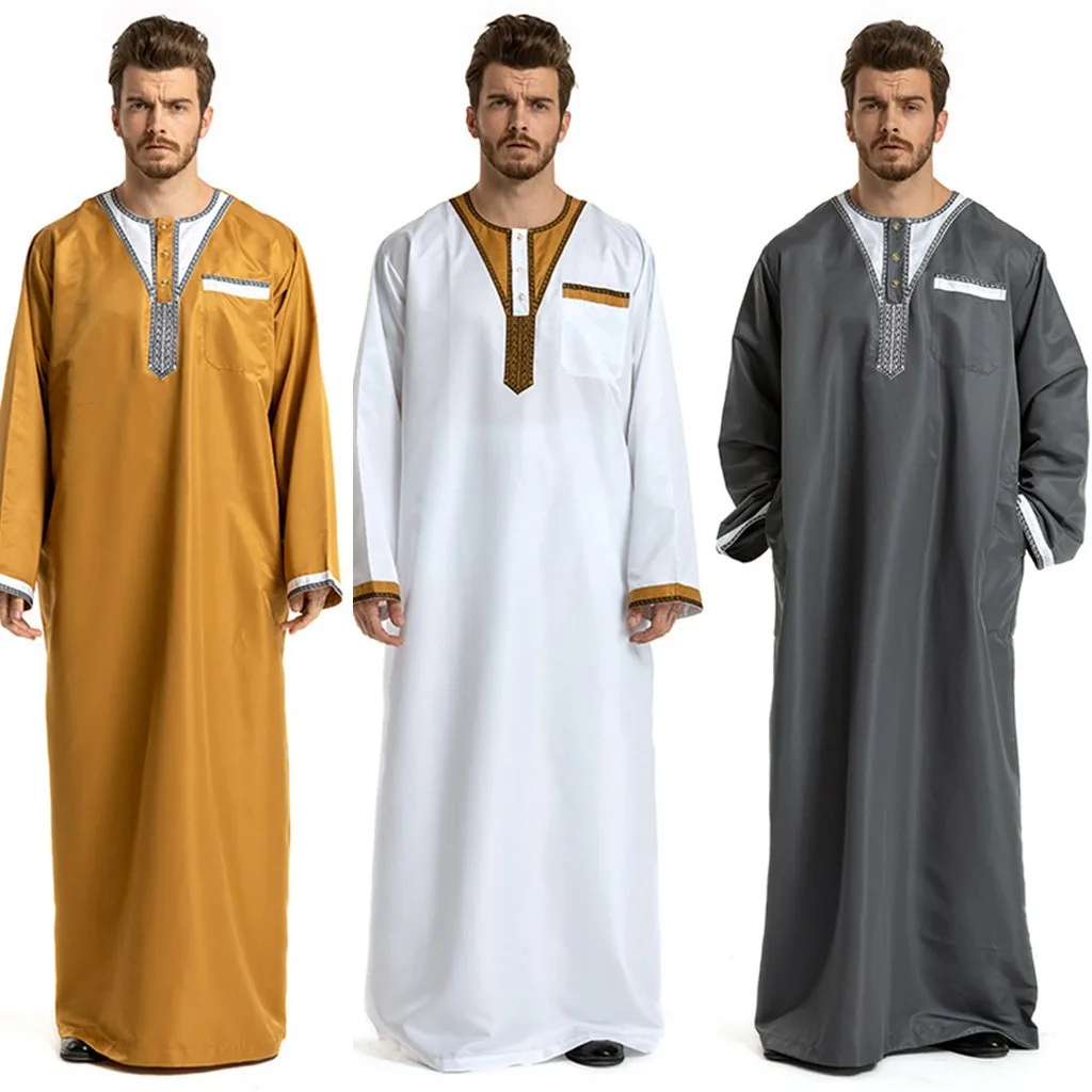 Muslim Men Islamic Clothing Long Sleeve Dubai Arabic Abaya Pants Suite ...