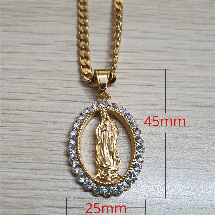 Золотые ожерелья и подвески в стиле хип-хоп Iced Out Big Virgin Mary, цепочка из нержавеющей стали для женщин, христианские ювелирные изделия, Мадонна XL1145 - Окраска металла: Gold Color