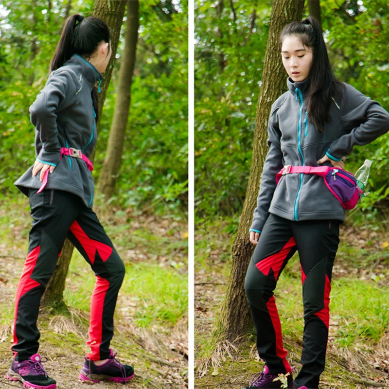 Для женщин Зимние флисовые softshell Термальность Брюки для девочек открытый sportshiking
