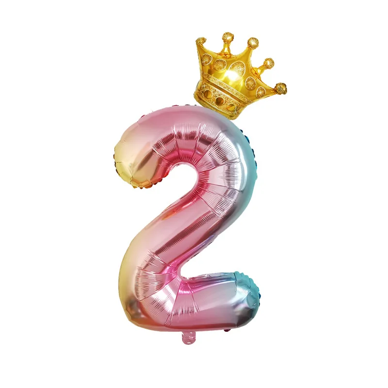 

2Pcs 32 inch Number Crown Aluminum Foil Ballons Gradient Color Balloons for First Birthday Decoration Wedding Party Baby Shower