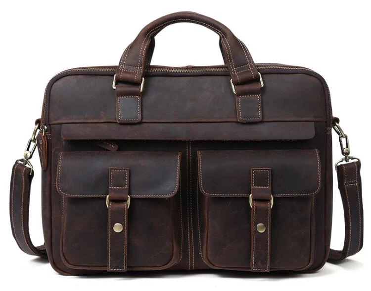 

Crazy horse Leather Men's Briefcases 100% genuine Leather Large work Bags Male Business Messenger Bag Man's Laptop handbags