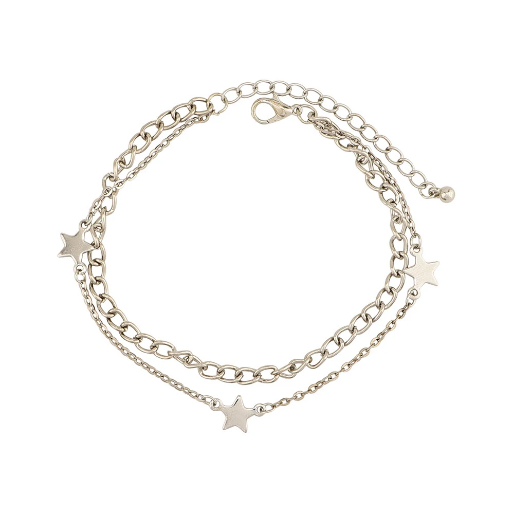 New Fashion Pentagram female anklet Star Pendant Anklets Double Layers Adjustable Bracelet Foot Chain Beach Jewelry - Окраска металла: A2