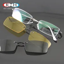 Glasses Women Frames Eyeglasses Men Eyewear Frame 2PCS Magnetic Polarized Sunglasses Clip on Goggles Yellow Night