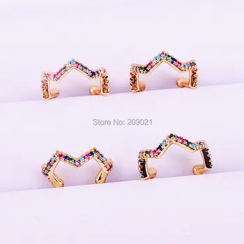 

10Pairs Fashion Jewelry Gold Color Multicolor Rainbow CZ Zirconia Ear Cuff Earrings for Women