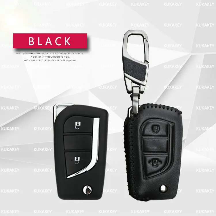 Kukakey дистанционного Smart Ключи чехол для Toyota Corolla Прадо Reiz корона RAV4 Hilux Yaris кожа Ключи брелок держатель крышки сумка - Название цвета: Black 2Key