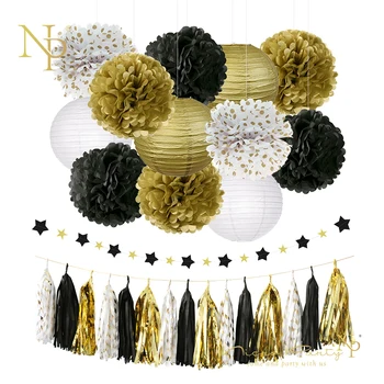 

Nicro 28 pcs/lot Graduation 2020 Birthday Party Decoration Kit Gold Anniversaire Slingers Tissue Paper Flower Lantern#Set18