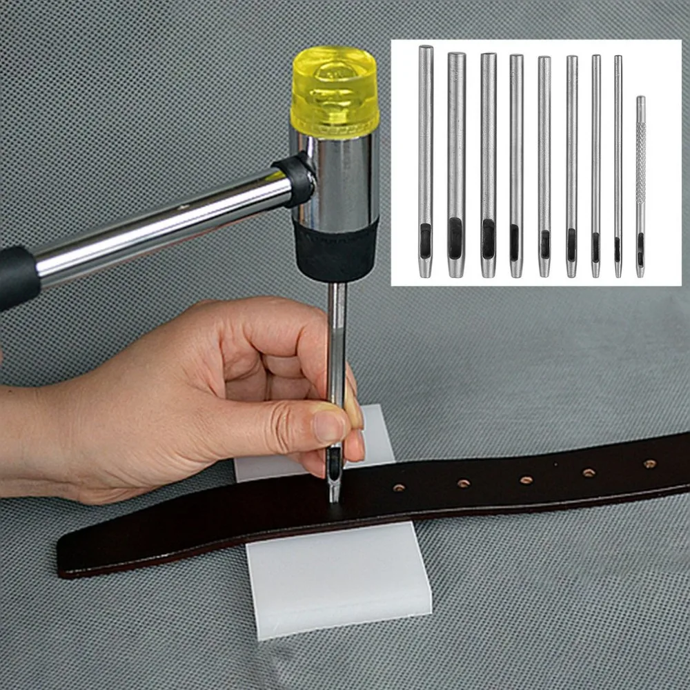 9 шт./компл. стальной сплав Керн для работы с кожей Кожа дырокол комплект для установки набор перфоратор ремень удар 1,5 мм-5 мм