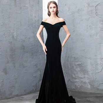 

Novelty Velour Slash Neck Cheongsam Sexy Long Elegant Vestidos De Festa Retro Women Fishtail Dress Exquisite Green Qipao