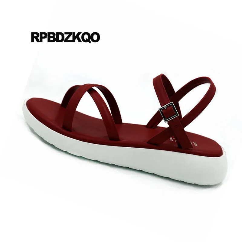 red double strap sandals