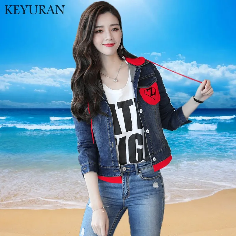 Finest  New arrival Boyfriend Patch Designs Hooded Jacket Denim Coat Women outwear Jean Jackets 2019 Button