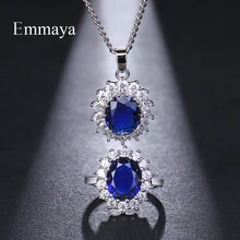 Emmaya Серебряный набор украшений для женщин Свадебные синий австрийские ожерелья с кристаллами Регулируемый кольцо подарочный набор Свадебные