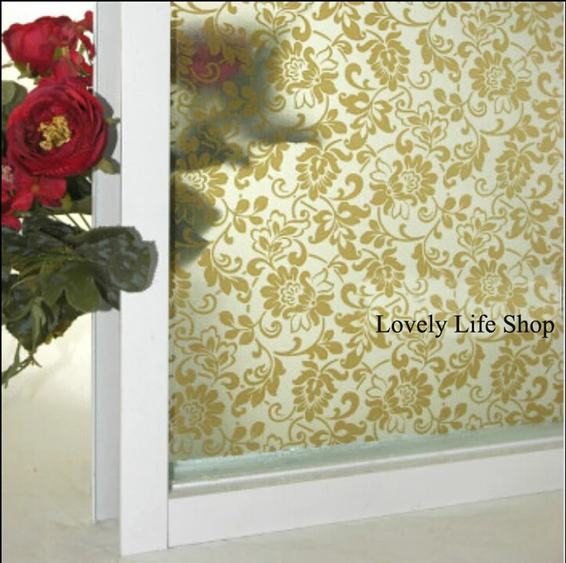 Golden Flower Top Grade Static Cling Decorative Frosted Glass Window