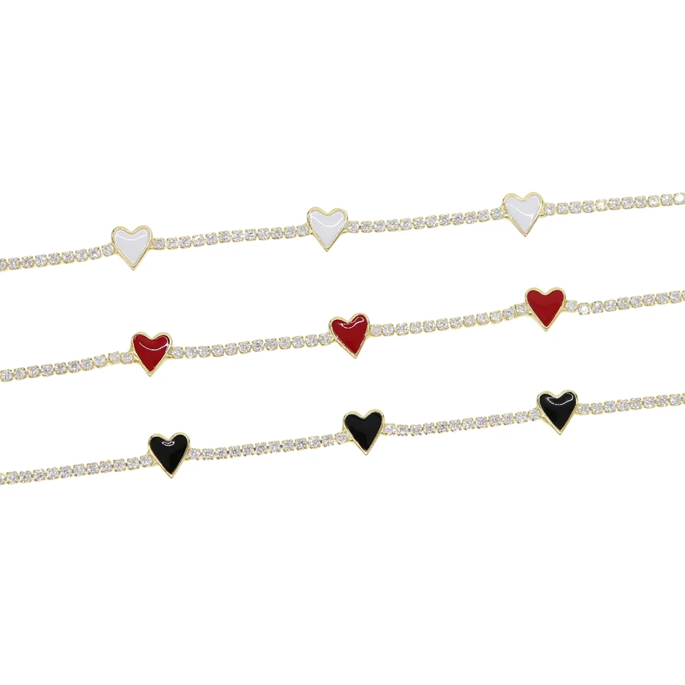 Милые Эмаль сердце Шарм cz теннисная цепочка браслет для влюбленных для женщин модные украшения 15+ 4 см продлить цепи