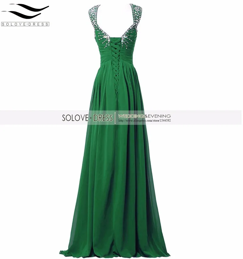 Solovedress, сексуальное платье с v-образным вырезом, настоящие фотографии, кристально Зеленое Длинное платье для выпускного вечера, вечернее платье с рукавами, Vestidos De fiesta SLE-SLP07