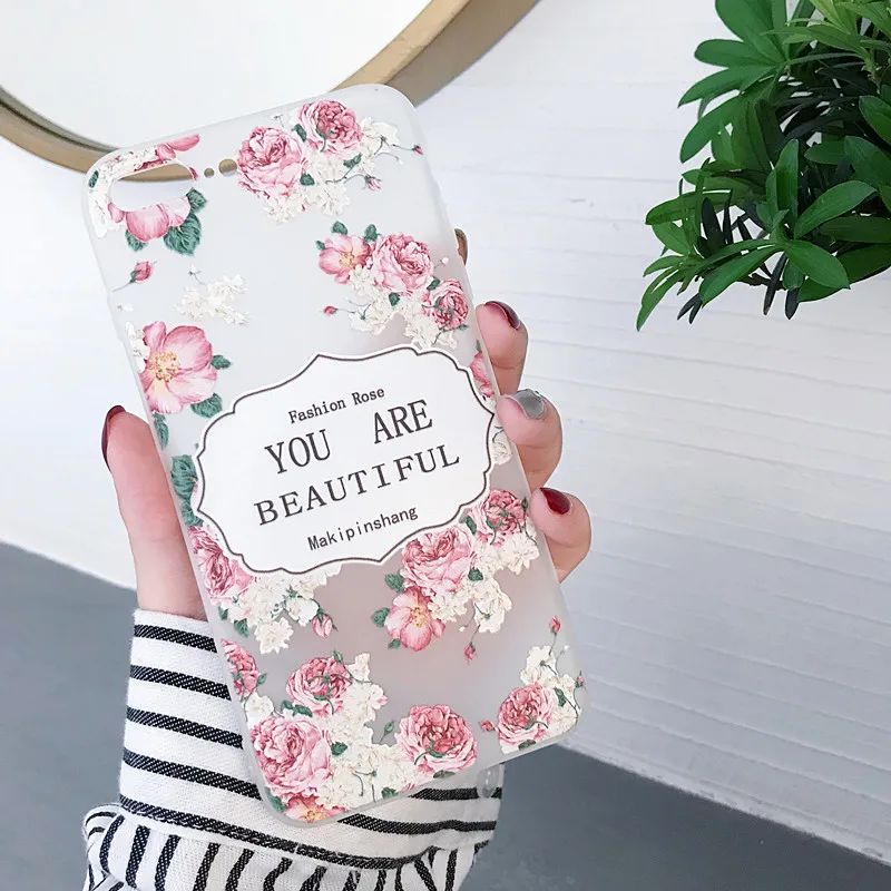 

For iPhone X XR XS Max Frosted embossed flower Soft TPU Case For iPhone 5 5S SE 6 6S 7 8 Plus Back Cover Phone Shell Coque Capa