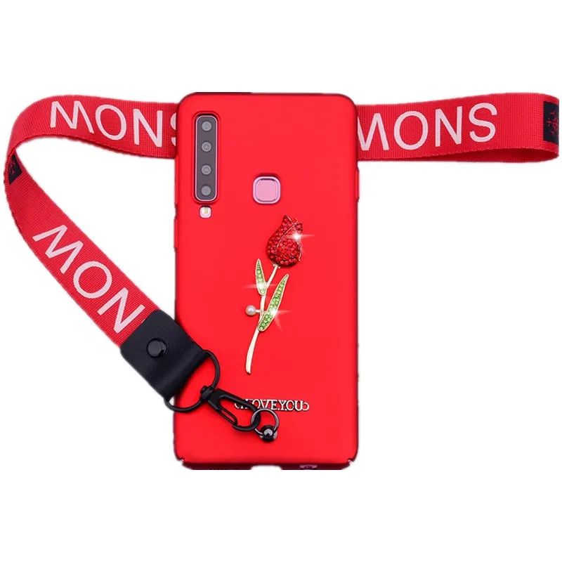 

Luxury With Lanyard Phone Case For Samsung A7 A9 2018 Diamond Case For Samsung A50 S10 Plus S10e A6 A8 J6 Plus A30 Rose Cover