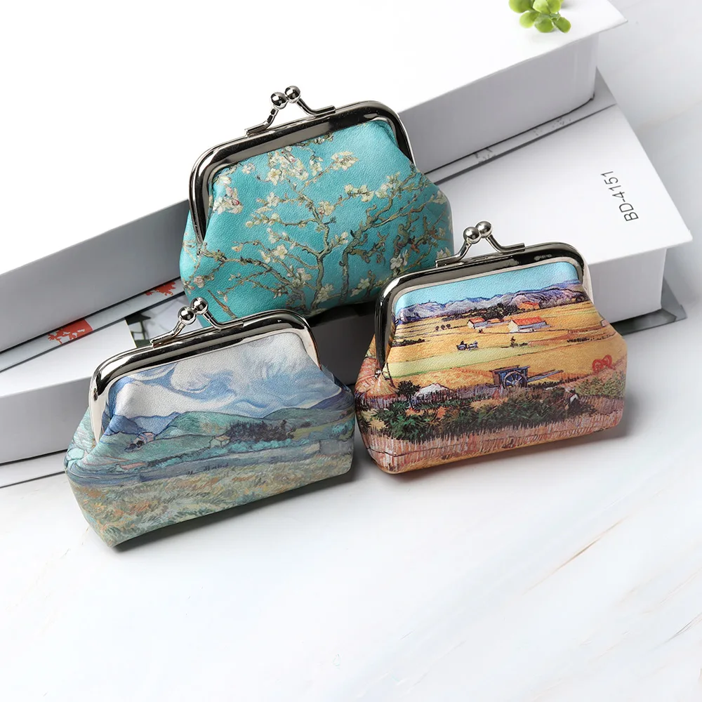 1Pcs Famous Van Gogh Oil Printing Small Wallet For Women Landscape Flower Pattern Mini Hasp Coin Purses Money Card Handbags