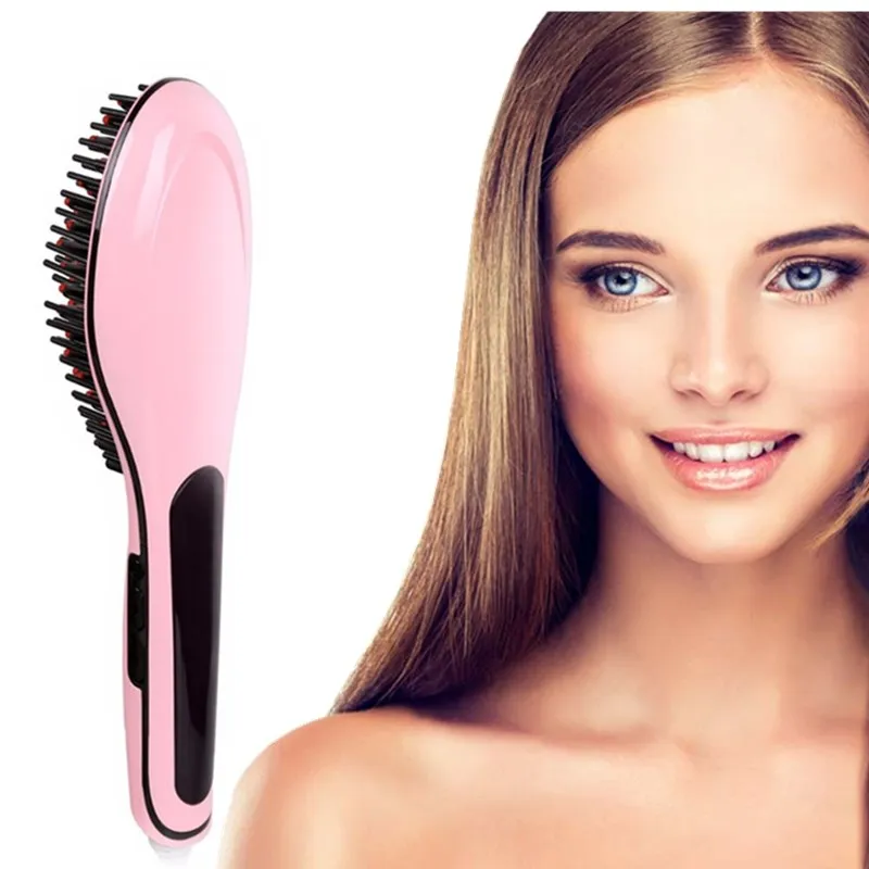 Europe Plug Pro LCD Electric Brush Hair Straightener Comb Professional Straightening Irons Comb