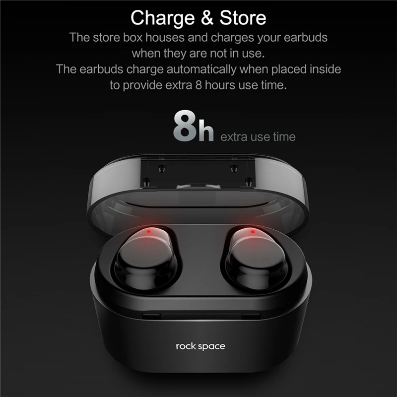 ROCKSPACE TWS Bluetooth Earphone Earbuds Touch Control Hifi Stereo Wireless Microphone for Phone With Charger Charging Box Mini
