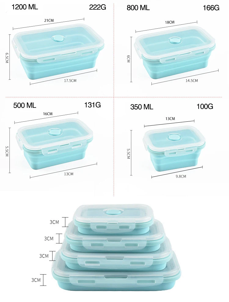 4 шт./компл. силиконовые складные коробки Bento Портативный складной Коробки для обедов для контейнер для продуктов миска для школы, для взрослых и детей, столовая посуда