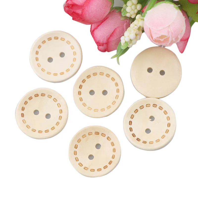 

25PCS Natural Color Wooden Buttons Handmade 23mm Love Scrapbooking For Wedding Decor DIY With Child
