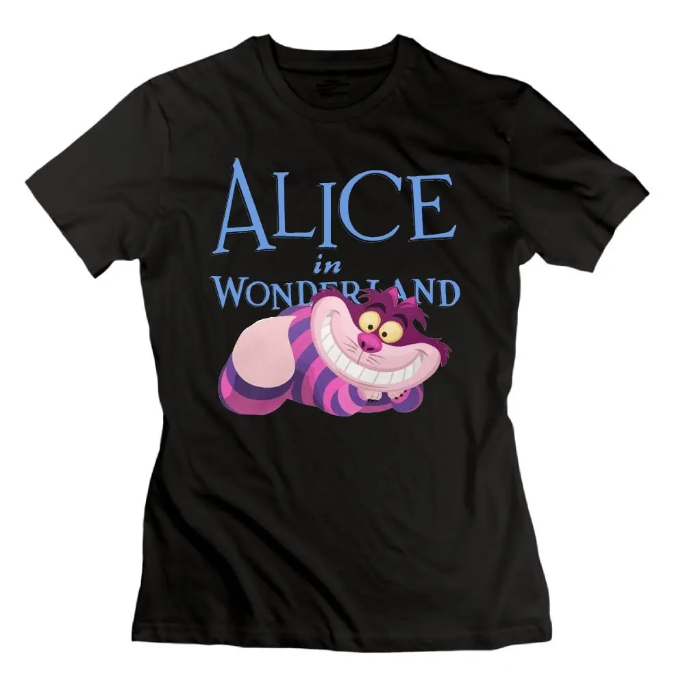 

Madeleine Ellis Women's Alice In Wonderland Cheshire Kitten Comfortable Short Sleeve T-Shirt Black New Design Cotton Male
