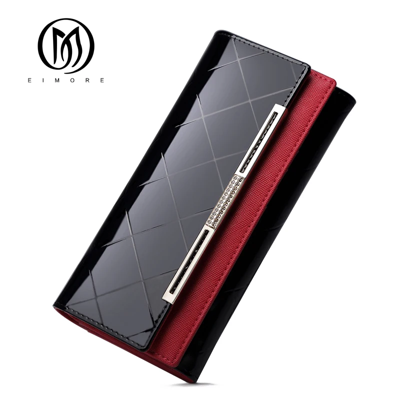 Дешево Женский кошелек из лакированной кожи EIMORE, женский длинный клатч, Дамский кошелек, портмоне, Rfid, роскошный бренд, сумка для денег для девочек, ...