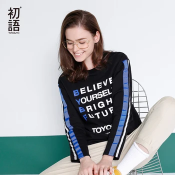 

Toyouth Hit Color Striped Long Sleeve Women Sweatshirts Autumn Letter Printed Tracksuits Casual O-Neck Long Sleeve Hoodies