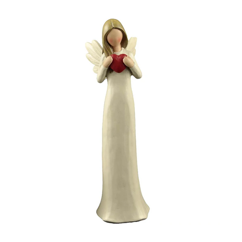 Goedkoop Hars Engel met rood hart Standbeeld Kind Fairy Figurine Sculptuur Thuis Bureau Decor Moeder Dag Gift