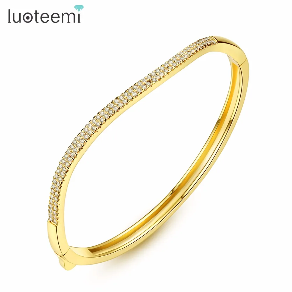 

LUOTEEMI Bangles Copper CZ Double Row Irregular Curve Security Hidden Buckle 2018 Fashion Romantic For Women Girl Jewelry
