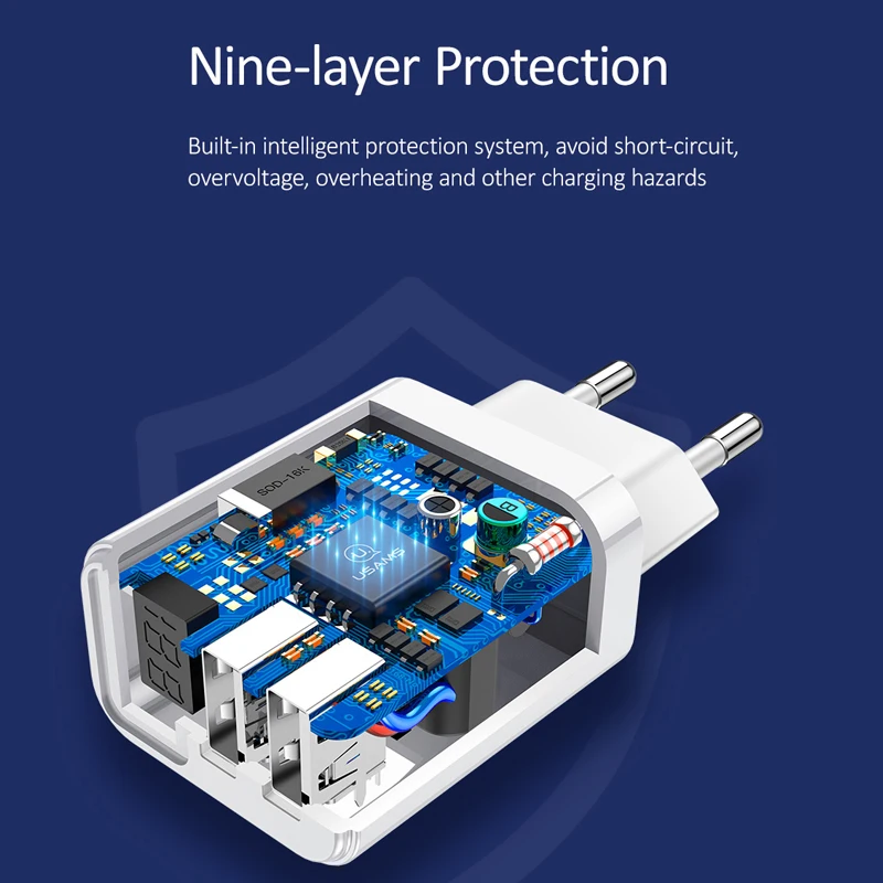 USAMS, двойное USB зарядное устройство, светодиодный дисплей, зарядное устройство для мобильного телефона, ЕС, быстрая зарядка, настенное зарядное устройство для iPhone, samsung, Xiaomi, портативное зарядное устройство