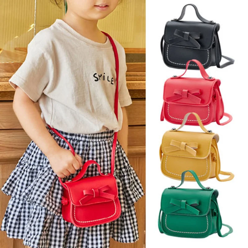 

2019 Brand New Toddler Baby Messenger Bags Children Kids Girls Princess Shoulder Bag Handbag Solid Bowknot Princess Coin Purses