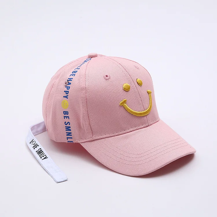 Хлопок малыш улыбка вышивка бейсболки для женщин весна мальчик ребенок повседневное регулируемая бейсболка шляпа Кепка кость Gorros - Цвет: Smile  Pink
