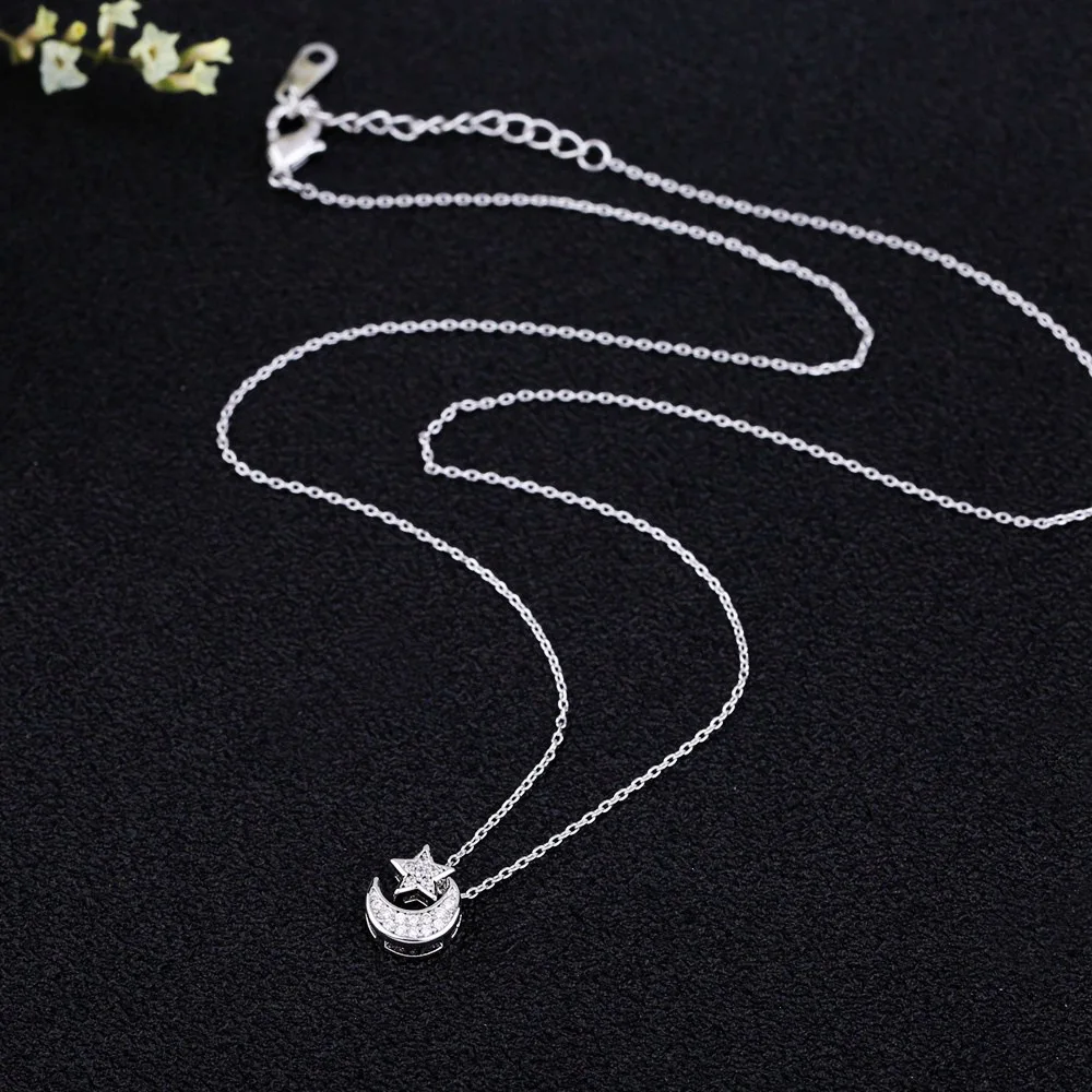 Модное серебряное ожерелье с кулоном из кубического циркония и лунной звезды, модное Золотое серебряное ожерелье с цепочкой для женщин, свадебные ювелирные изделия