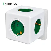 SHIERAK, умный дом, розетка с кубиком питания, штепсельная вилка европейского стандарта, 4 выхода, без USB, креативный Зеленый блок питания, адаптер, мульти переключаемые розетки