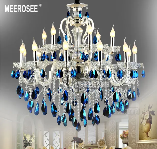 Modern Large 18 Arms Silver Crystal Chandelier Light Blue Modern Large 18 Arms Silver Crystal Chandelier Light Blue Re Hanging Lamp Fixture For