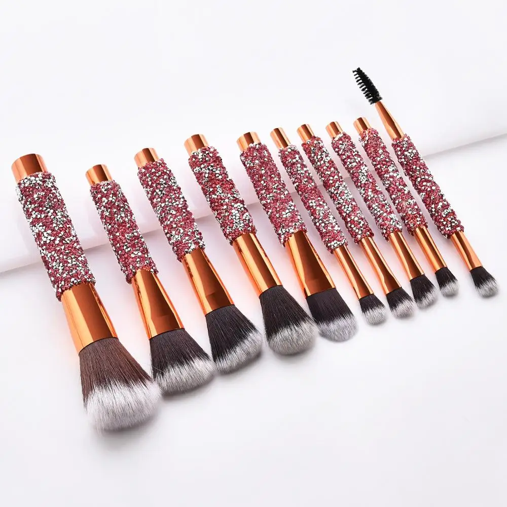 10pcs Diamond Make up Brushes With Bag Cosmetic Foundation Powder Blush Eye Shadow Lip Make Up Brush Tool Kit Maquiagem 25