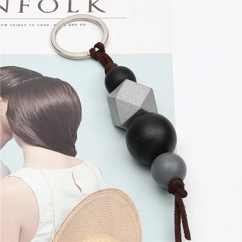 

1pc Wood Beads Keychains & Lanyards Wood Jewelry For Handbag Charm Personalised Gift Women Key For Keyring
