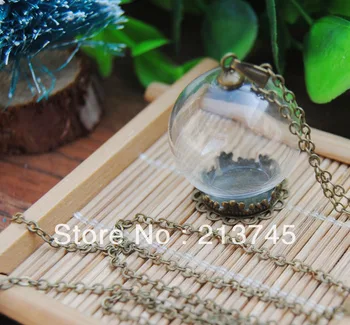 

Perfect 25*15mm Glass globe & bronze crown lace base& 6mm cap connector &70cm necklace Set DIY Glass bottle jewelry fingdings