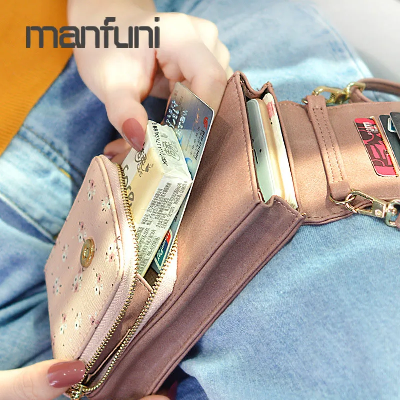 

Women Mini Shoulder Bag Long Wallet Female Leather Flowers Small Crossbody Bags for Women Fashion Flap Bag Cell Phone Pocket